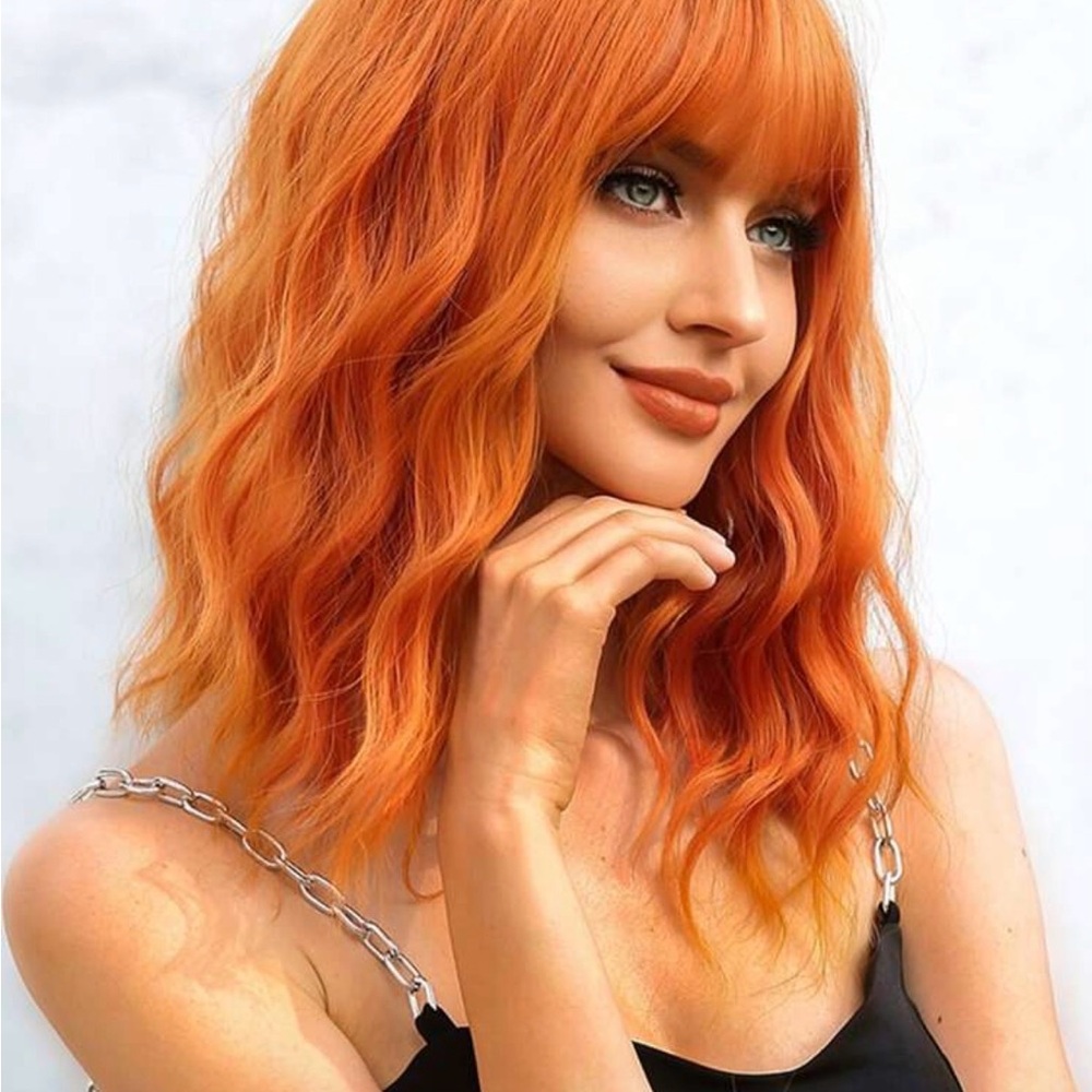 SHEIN Fiery Orange Wavy Bob with Fringe